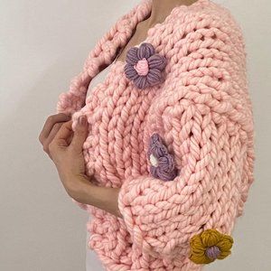 Cardigan Hand-Knitted Pink Crop Top Gift for her